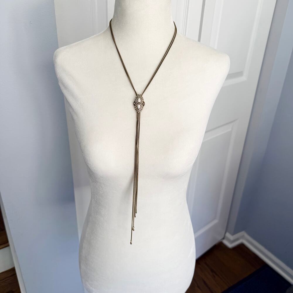 Vintage  Y Drop long rhinestone studded gold tone unique necklace